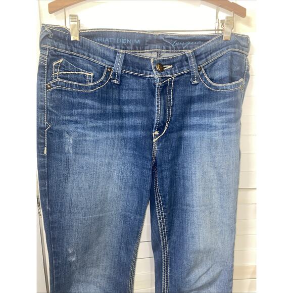 Ariat REAL Jeans Womens 31S Mid Rise Bootcut Dark Faded Wash Western Denim - Picture 2 of 11